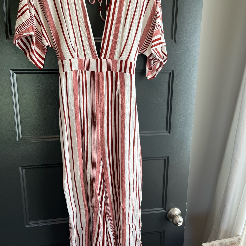 Lulu's Red and White Striped Jumpsuit